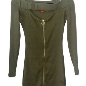 Olive Green Off-Shoulder Dress with Zipper